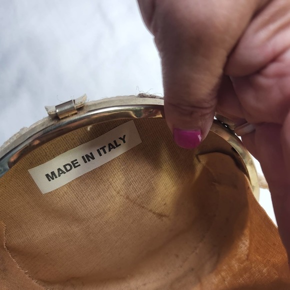 Vintage Italian Round Shoulder Bag Woven Rope Design Hinged - Picture 7 of 8